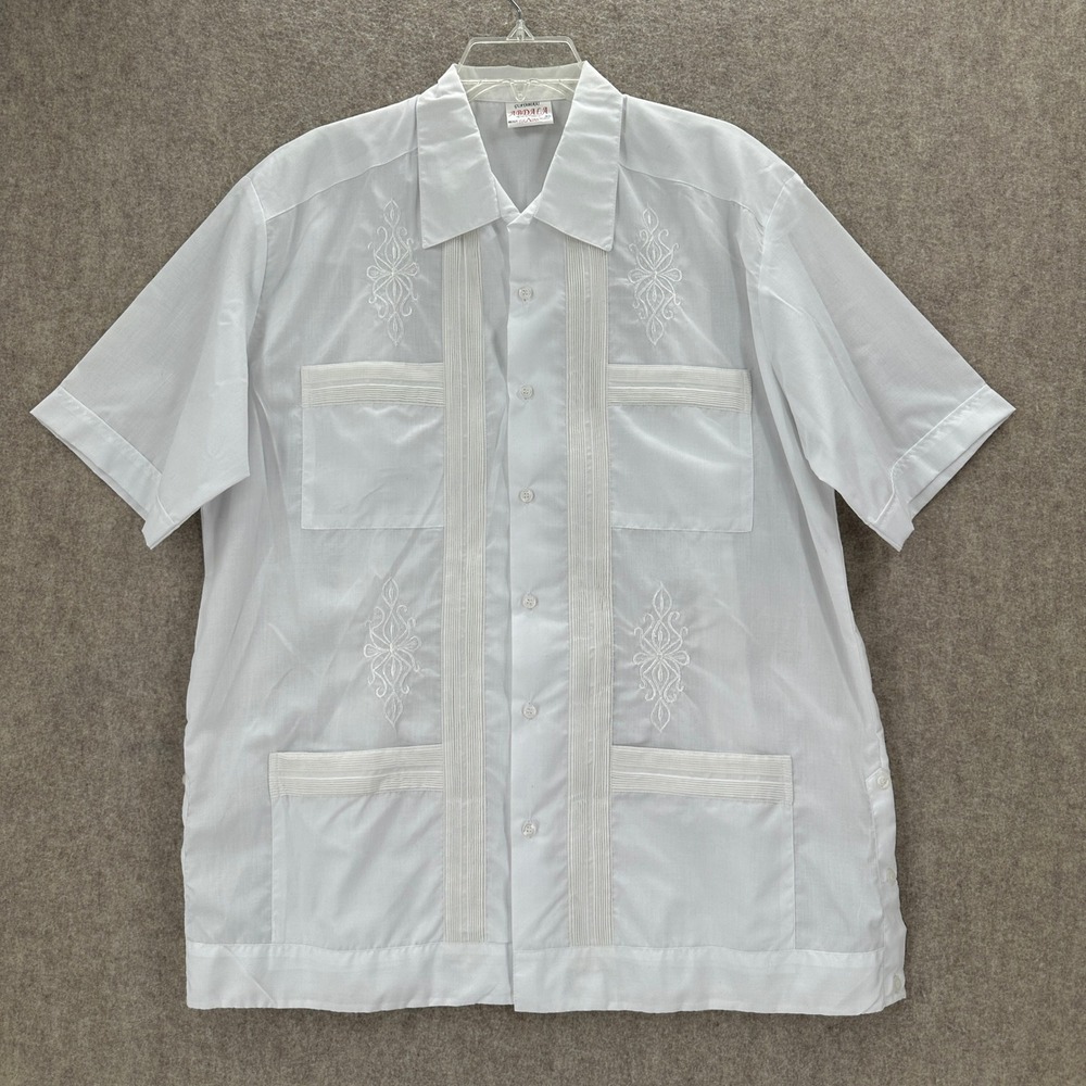 Abdala Guayabera Shirt Mens 40‎ White Embroidered Short Sleeve Mexican Wedding